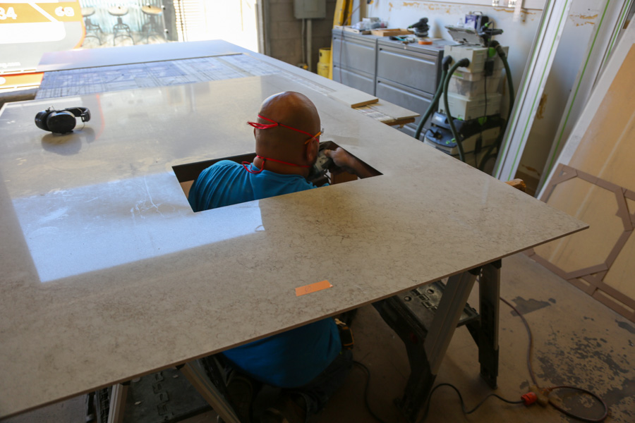 Quartz countertop fabrication for a kitchen remodel by Orange Cactus Remodeling, serving Gilbert, AZ