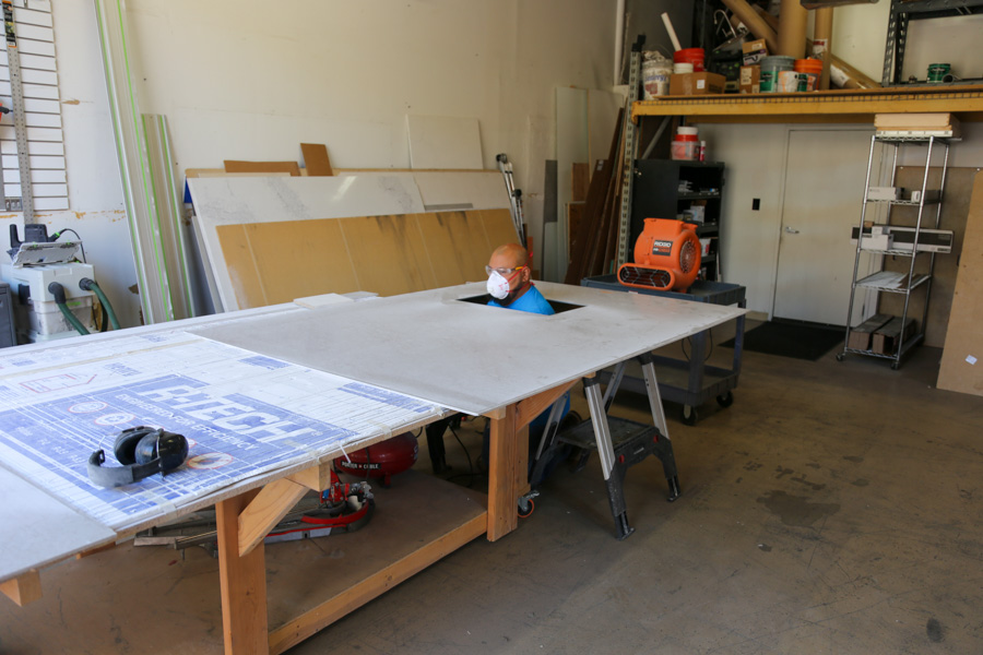 Orange Cactus Remodeling's in-house shop with materials cut to size for a whole-home remodel, serving Ahwatukee, AZ