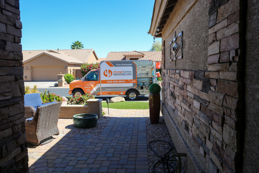 Orange Cactus Remodeling van outside a home during a whole-home remodel, serving Dobson Ranch, Mesa, AZ